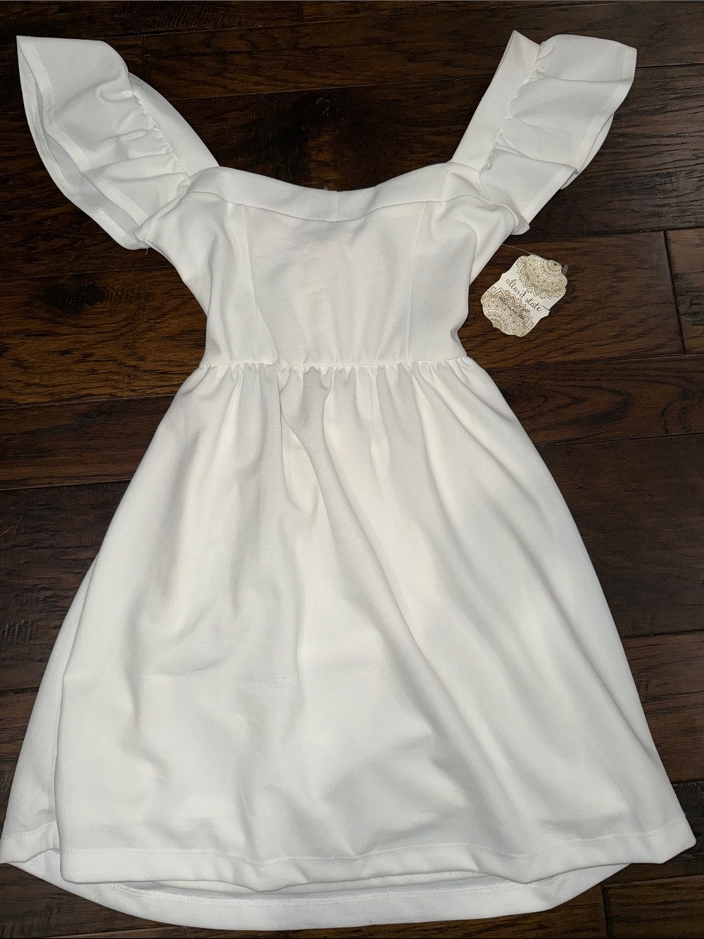 Altar'd State White Ruffle-Sleeve Girls Formal Dress with Square Neck